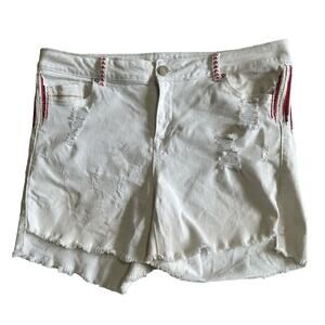 Rue 21 White Distressed Raw Hem Embroidered Shorts, Size 14
